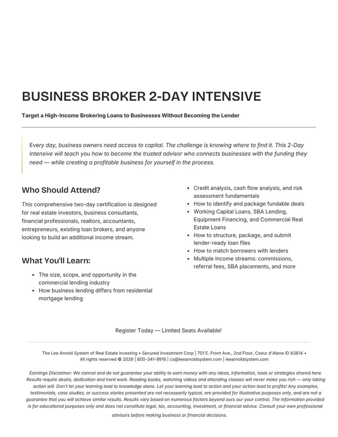 Broker Intensive TDI One-Pager